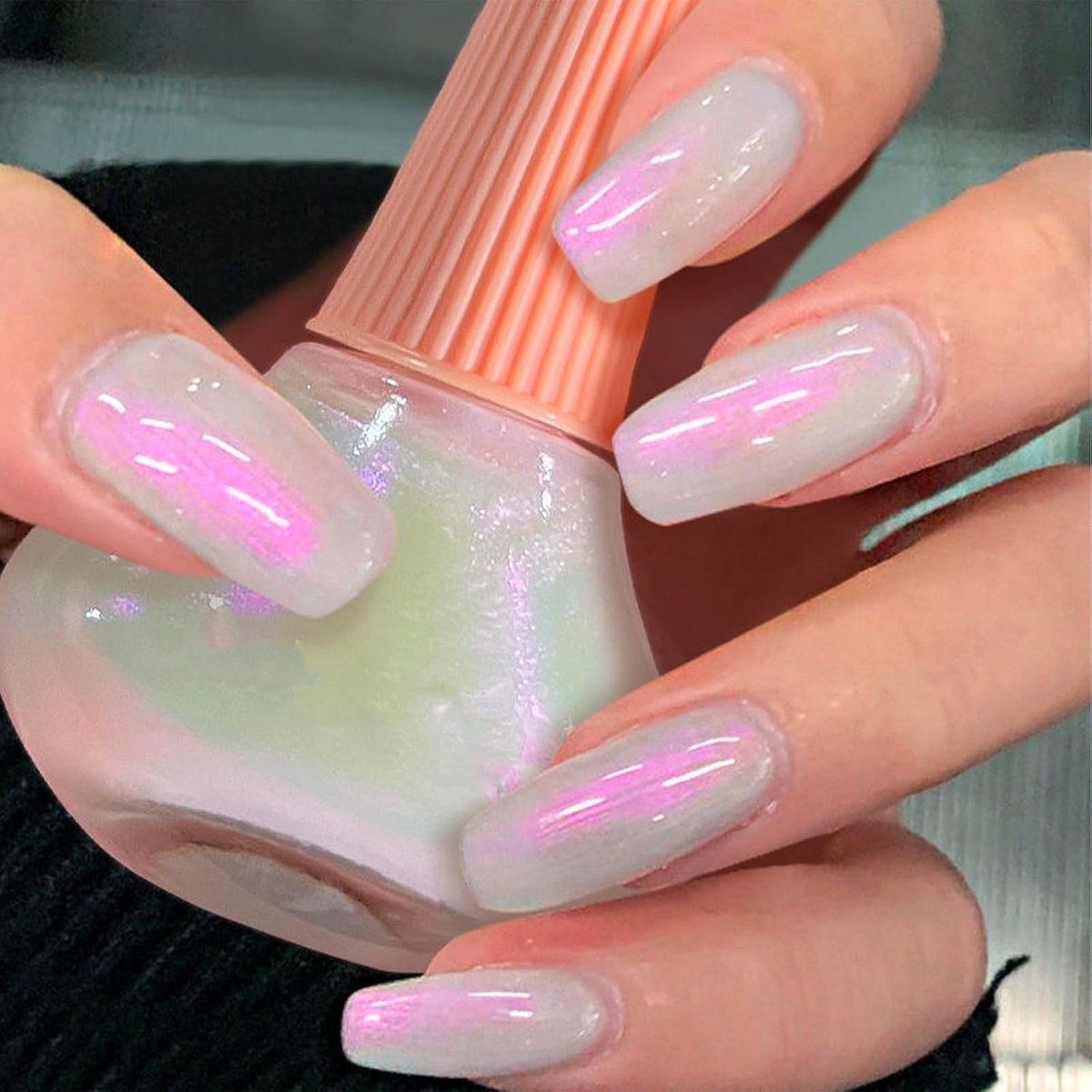COSMOO Aurora Iridescent Nail Polish - Pearl Pink Shimmer Unicorn Glossy Quick Dry Pearlescent Nail Lacquer 0.41 fl oz - görsel 1