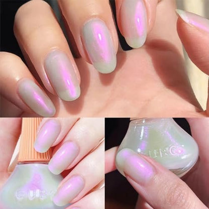 COSMOO Aurora Iridescent Nail Polish - Pearl Pink Shimmer Unicorn Glossy Quick Dry Pearlescent Nail Lacquer 0.41 fl oz