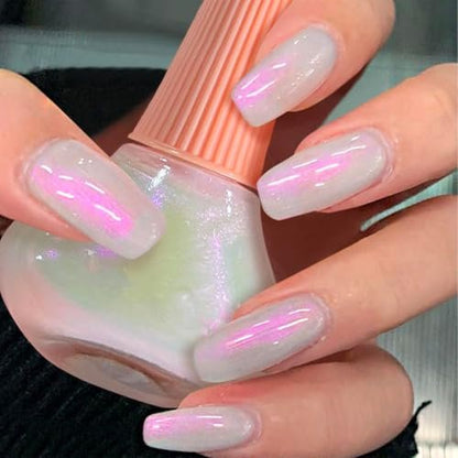 COSMOO Aurora Iridescent Nail Polish - Pearl Pink Shimmer Unicorn Glossy Quick Dry Pearlescent Nail Lacquer 0.41 fl oz