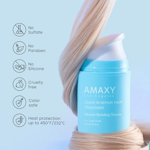 AMAXY Miracle Bonding Serum – Leave-In Hair Repair for Damaged Bleached Hair with Bond Protein & Keratin, Frizz Control, Heat Protection, Sulfate Free, 1.69 fl oz Avelisse