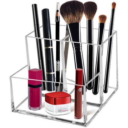 Cerpourt Clear Acrylic Makeup Brush Organizer - 3-Slot Cosmetic Storage Holder for Vanity Desk