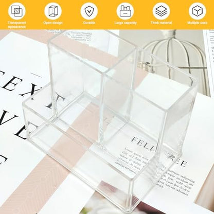 Cerpourt Clear Acrylic Makeup Brush Organizer - 3-Slot Cosmetic Storage Holder for Vanity Desk