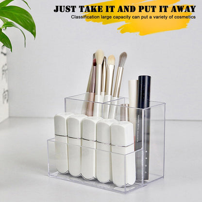 Cerpourt Clear Acrylic Makeup Brush Organizer - 3-Slot Cosmetic Storage Holder for Vanity Desk