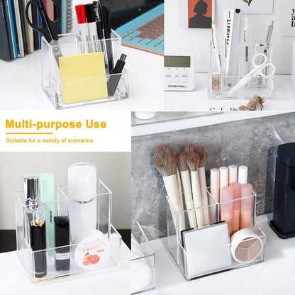 Cerpourt Clear Acrylic Makeup Brush Organizer - 3-Slot Cosmetic Storage Holder for Vanity Desk