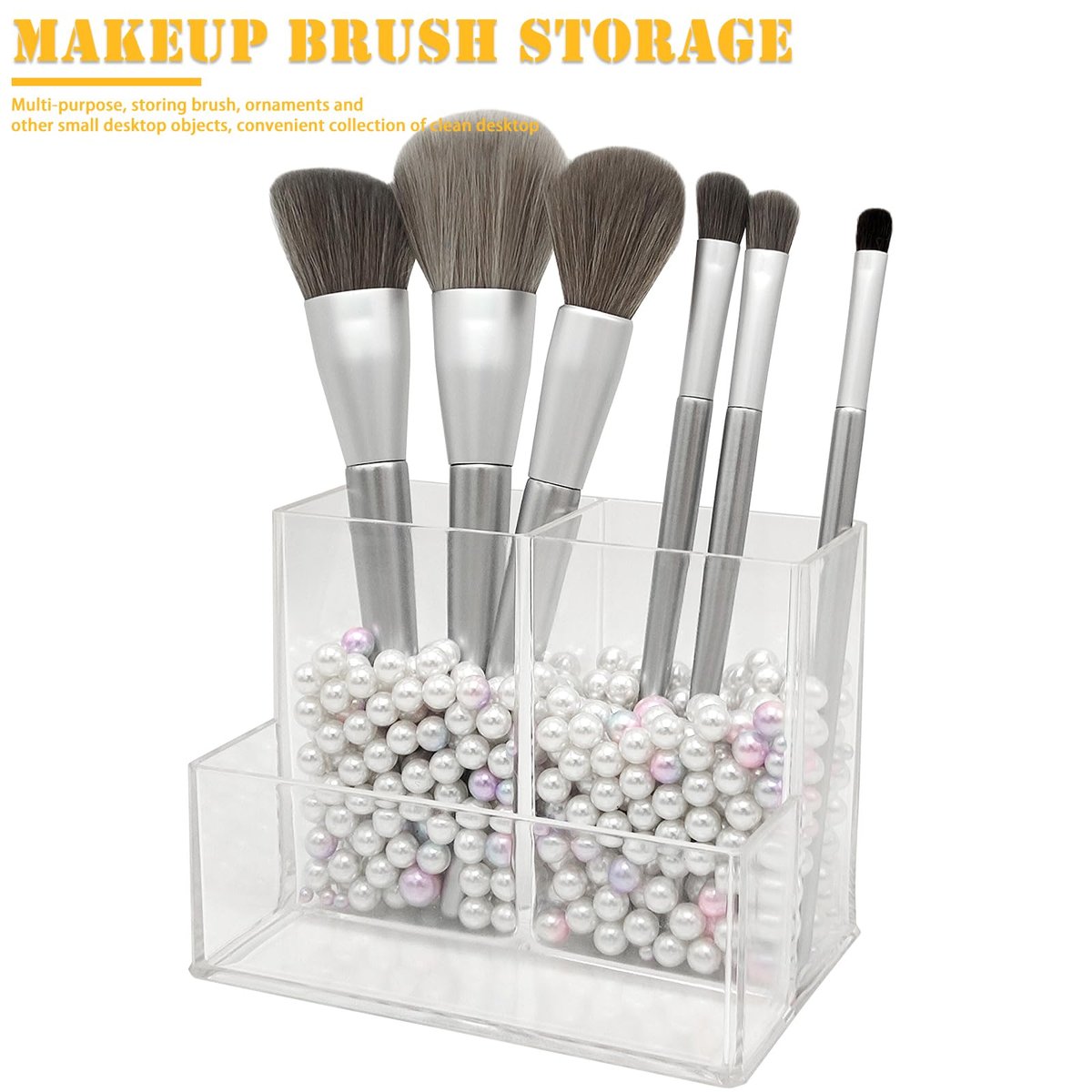 Cerpourt Clear Acrylic Makeup Brush Organizer - 3-Slot Cosmetic Storage Holder for Vanity Desk - görsel 9