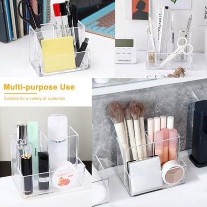 Cerpourt Clear Acrylic Makeup Brush Organizer - 3-Slot Cosmetic Storage Holder for Vanity Desk
