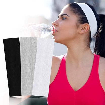 Mabor 3-Piece Non-Slip Headbands Set - Soft Elastic Stretchy Sweat Headbands for Women & Girls - Yoga, Workout, Sports - White, Black, Grey