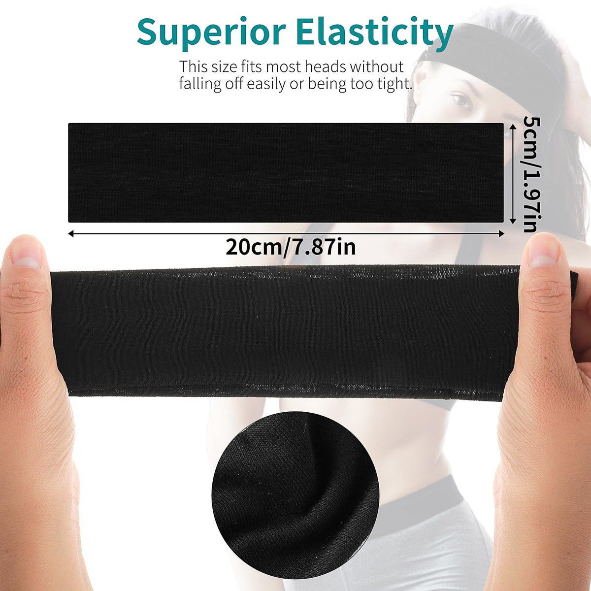 Mabor 3-Piece Non-Slip Headbands Set - Soft Elastic Stretchy Sweat Headbands for Women & Girls - Yoga, Workout, Sports - White, Black, Grey - görsel 11