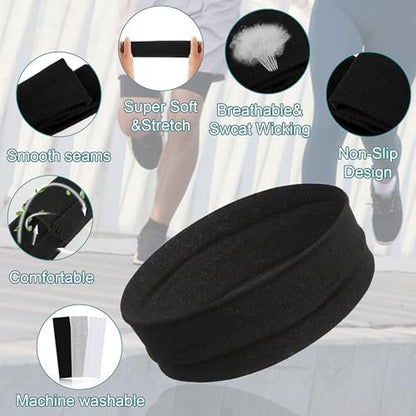Mabor 3-Piece Non-Slip Headbands Set - Soft Elastic Stretchy Sweat Headbands for Women & Girls - Yoga, Workout, Sports - White, Black, Grey