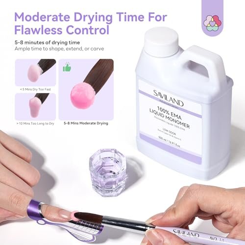 SAVILAND Advanced Monomer Acrylic Nail Liquid Kit – 16oz Pure EMA Low Odor Acrylic Liquid with 3 Brushes & Dappen Dish for French Nail Extension, Carving, DIY Home Use (500 ml) Avelisse