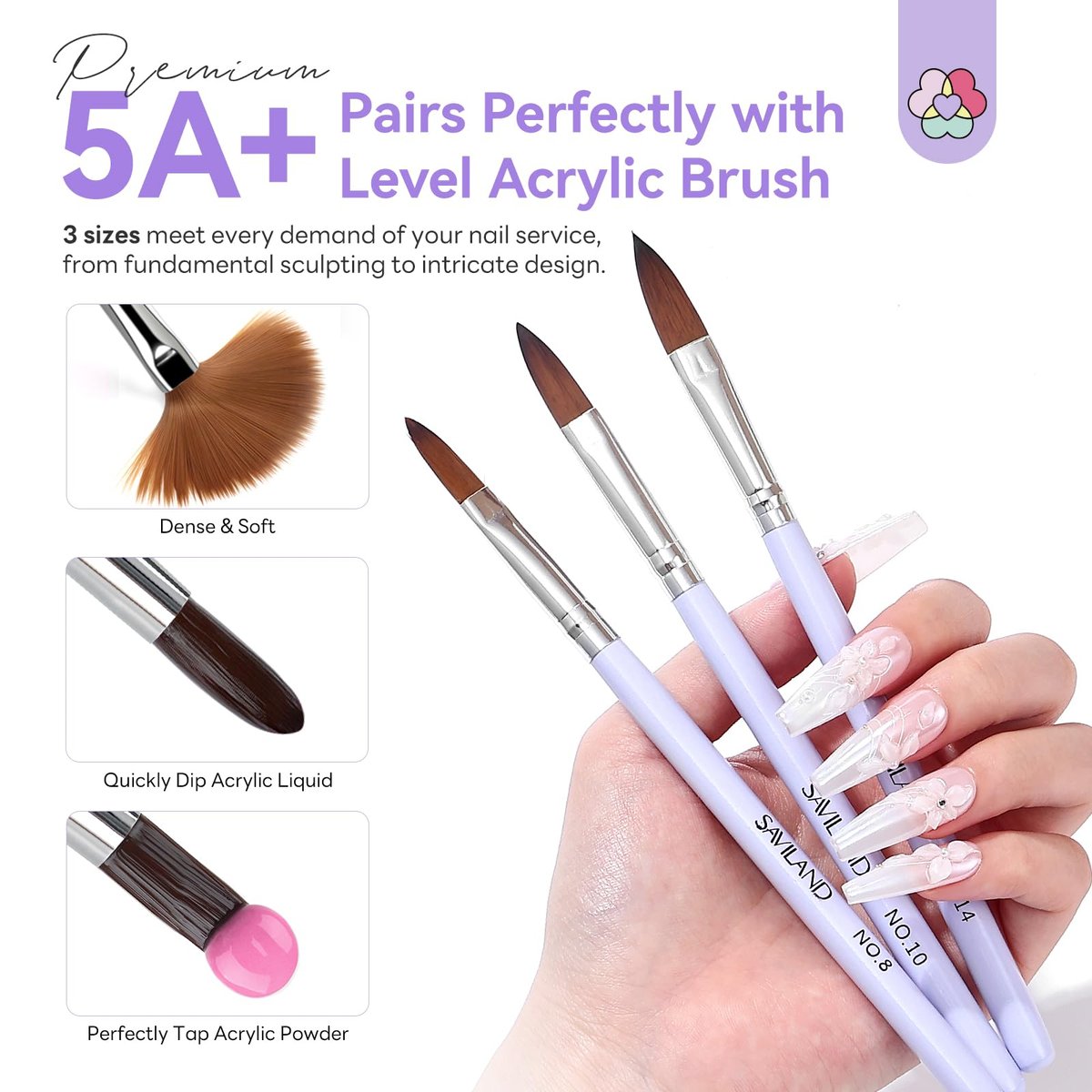 SAVILAND Advanced Monomer Acrylic Nail Liquid Kit – 16oz Pure EMA Low Odor Acrylic Liquid with 3 Brushes & Dappen Dish for French Nail Extension, Carving, DIY Home Use (500 ml) Avelisse