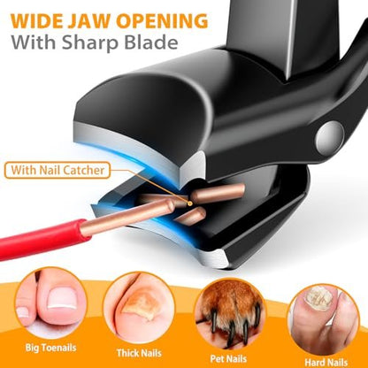 Long Handled Curved Head Toenail Clippers for Seniors – Ultra-Sharp Heavy Duty Nail Clippers with Catcher for Thick Nails, Ergonomic Design for Men & Women, 18-Month Warranty