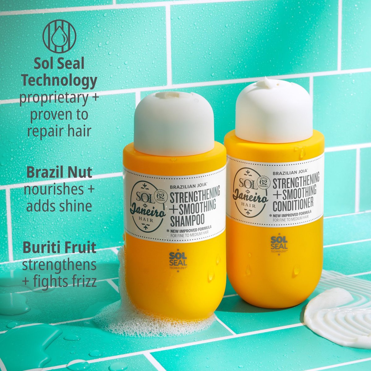 Sol de Janeiro Ultimate Shower Bundle: Travel Size Mini Brazilian Play Moisturizing Shower Cream Gel Body Wash + Brazilian Joia Damage Repairing Shampoo and Conditioner Set Avelisse