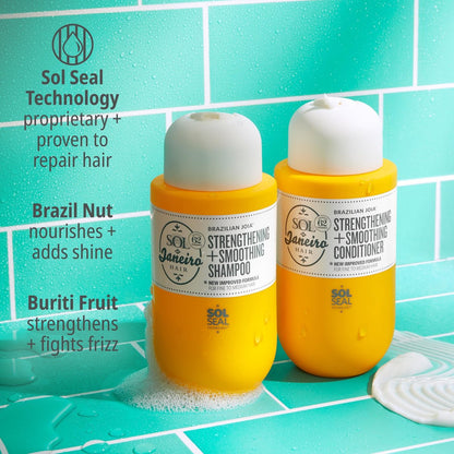 Sol de Janeiro Ultimate Shower Bundle: Travel Size Mini Brazilian Play Moisturizing Shower Cream Gel Body Wash + Brazilian Joia Damage Repairing Shampoo and Conditioner Set Avelisse