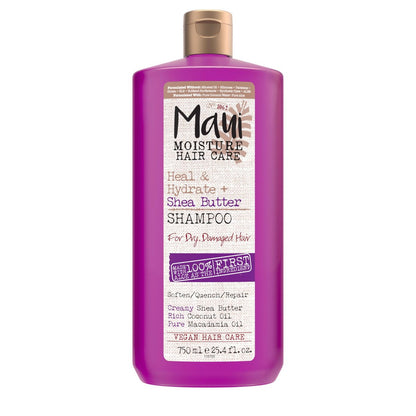 Maui Moisture Heal & Hydrate + Shea Butter Shampoo for Dry, Damaged Curls - Revives Curly & Coily Hair with Coconut Oil & Macadamia Oil, Vegan & Sulfate-Free, 25.4 fl oz