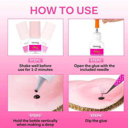 TDANCE Eyelash Extension Glue – 0.5-1 Sec Dry Time, 7 Weeks Retention, Professional Lash Adhesive (0.17 fl. oz / 5ml)