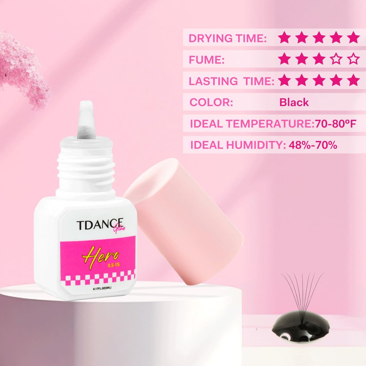 TDANCE Eyelash Extension Glue – 0.5-1 Sec Dry Time, 7 Weeks Retention, Professional Lash Adhesive (0.17 fl. oz / 5ml) - görsel 7