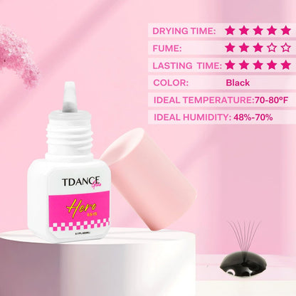 TDANCE Eyelash Extension Glue – 0.5-1 Sec Dry Time, 7 Weeks Retention, Professional Lash Adhesive (0.17 fl. oz / 5ml)