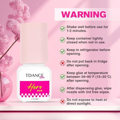 TDANCE Eyelash Extension Glue – 0.5-1 Sec Dry Time, 7 Weeks Retention, Professional Lash Adhesive (0.17 fl. oz / 5ml)