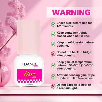 TDANCE Eyelash Extension Glue – 0.5-1 Sec Dry Time, 7 Weeks Retention, Professional Lash Adhesive (0.17 fl. oz / 5ml)