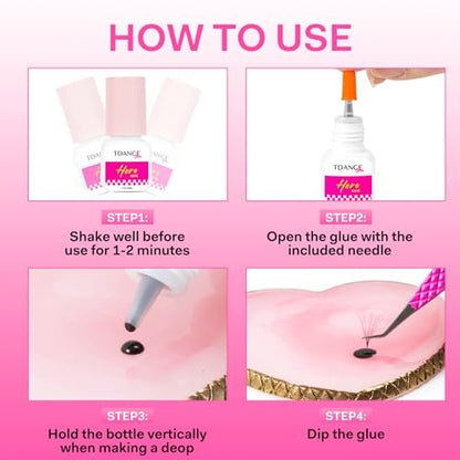 TDANCE Eyelash Extension Glue – 0.5-1 Sec Dry Time, 7 Weeks Retention, Professional Lash Adhesive (0.17 fl. oz / 5ml)