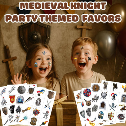 96PCS Medieval Knight Temporary Tattoos for Kids - Pre-Cut Stickers for Birthday Party Decorations, Favors, Prizes