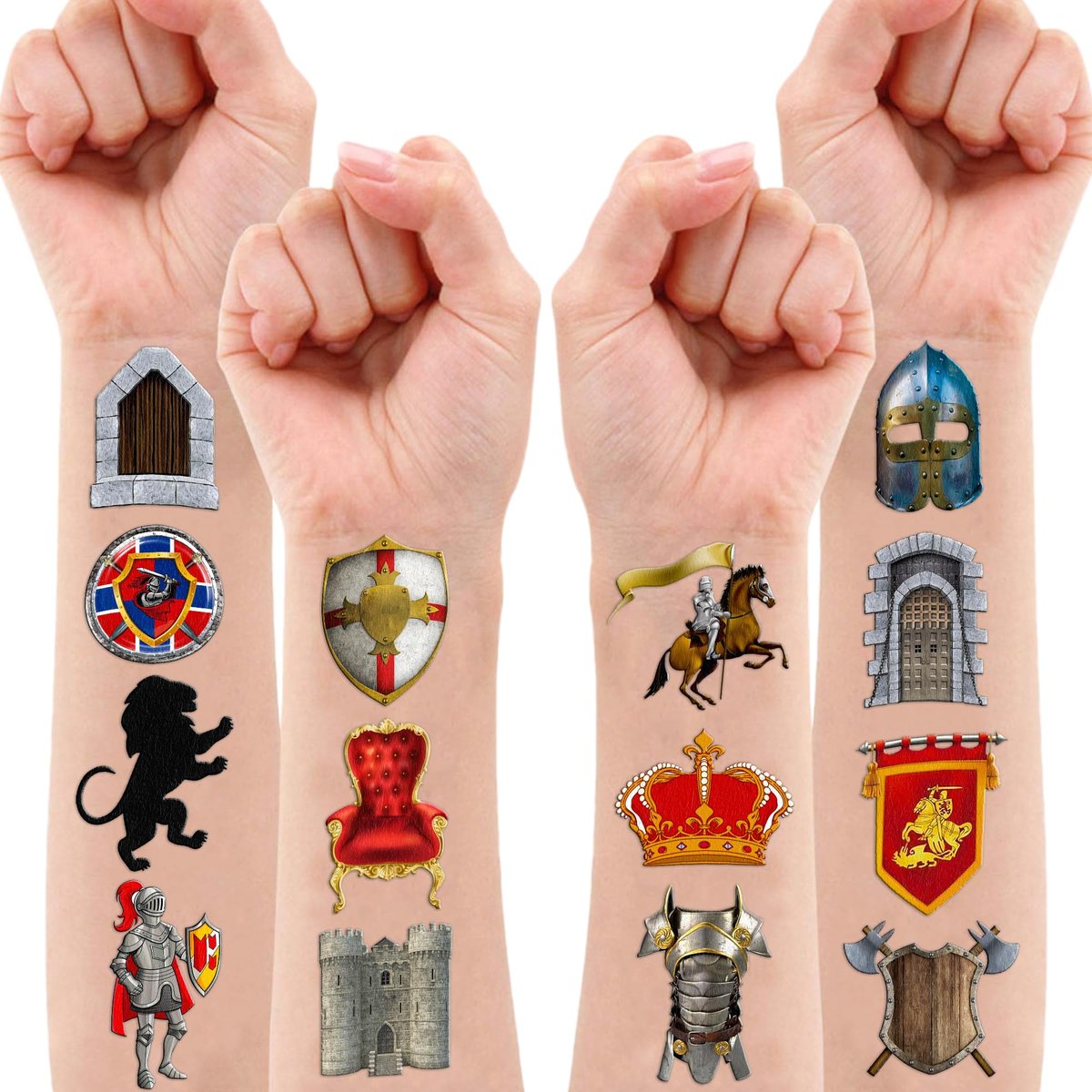 96PCS Medieval Knight Temporary Tattoos for Kids - Pre-Cut Stickers for Birthday Party Decorations, Favors, Prizes - görsel 13