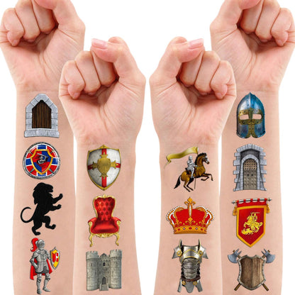 96PCS Medieval Knight Temporary Tattoos for Kids - Pre-Cut Stickers for Birthday Party Decorations, Favors, Prizes