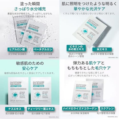 APLB Glutathione Niacinamide Sheet Mask 10pcs | LIPO GLUTA NIAC CEN™ 13.7% – Korean Skincare, Deep Hydration & Soothing for Sensitive Skin, Improve Elasticity