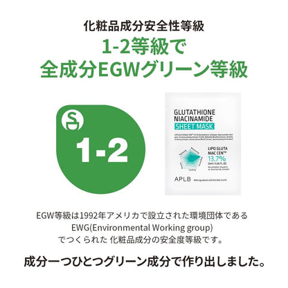 APLB Glutathione Niacinamide Sheet Mask 10pcs | LIPO GLUTA NIAC CEN™ 13.7% – Korean Skincare, Deep Hydration & Soothing for Sensitive Skin, Improve Elasticity