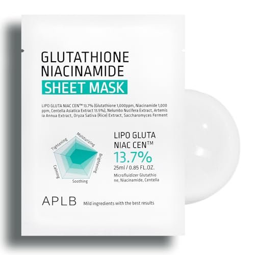 APLB Glutathione Niacinamide Sheet Mask 10pcs | LIPO GLUTA NIAC CEN™ 13.7% – Korean Skincare, Deep Hydration & Soothing for Sensitive Skin, Improve Elasticity - görsel 2