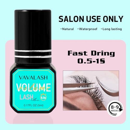 VAVALASH Eyelash Extension Glue - Professional Volume Lash Adhesive, 0.5-1 Sec Drying Time, Long Lasting Black Bond, 5ml Avelisse