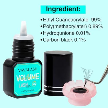 VAVALASH Eyelash Extension Glue - Professional Volume Lash Adhesive, 0.5-1 Sec Drying Time, Long Lasting Black Bond, 5ml Avelisse