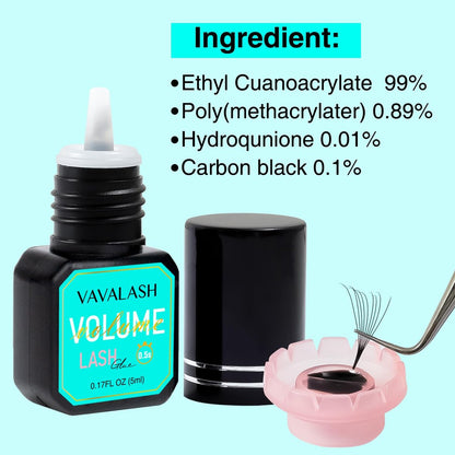 VAVALASH Eyelash Extension Glue - Professional Volume Lash Adhesive, 0.5-1 Sec Drying Time, Long Lasting Black Bond, 5ml Avelisse