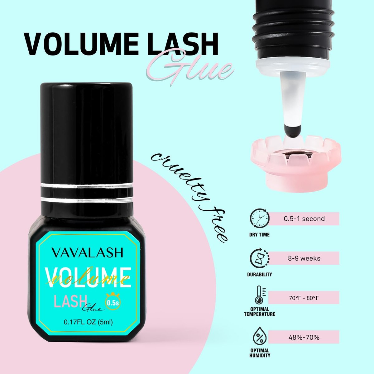 VAVALASH Eyelash Extension Glue - Professional Volume Lash Adhesive, 0.5-1 Sec Drying Time, Long Lasting Black Bond, 5ml Avelisse