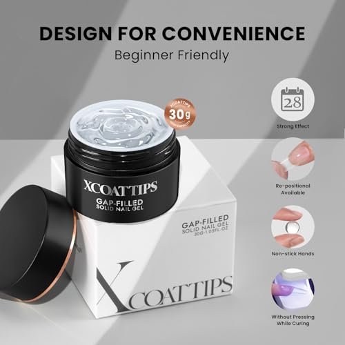 BTArtboxnails XCOATTIPS Solid Nail Glue Gel - 30g Gap-Filled Gel Nail Glue for Nail Tips & Press on Nails, UV Cure Needed Nail Gel for Acrylic Fake Nails Avelisse