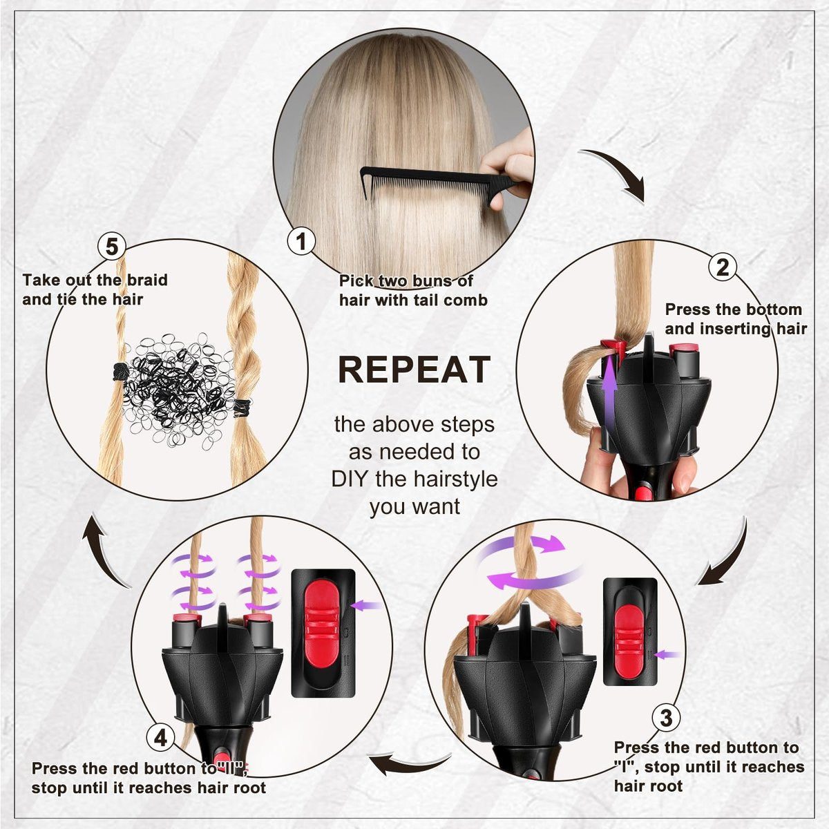 Gisafai Automatic Hair Braider and Twister - Electric Auto Braiding Tool, French Dreadlock Braid Maker for Women and Girls (Battery Operated) - görsel 7