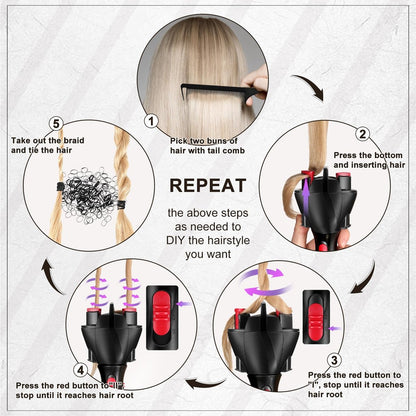 Gisafai Automatic Hair Braider and Twister - Electric Auto Braiding Tool, French Dreadlock Braid Maker for Women and Girls (Battery Operated)