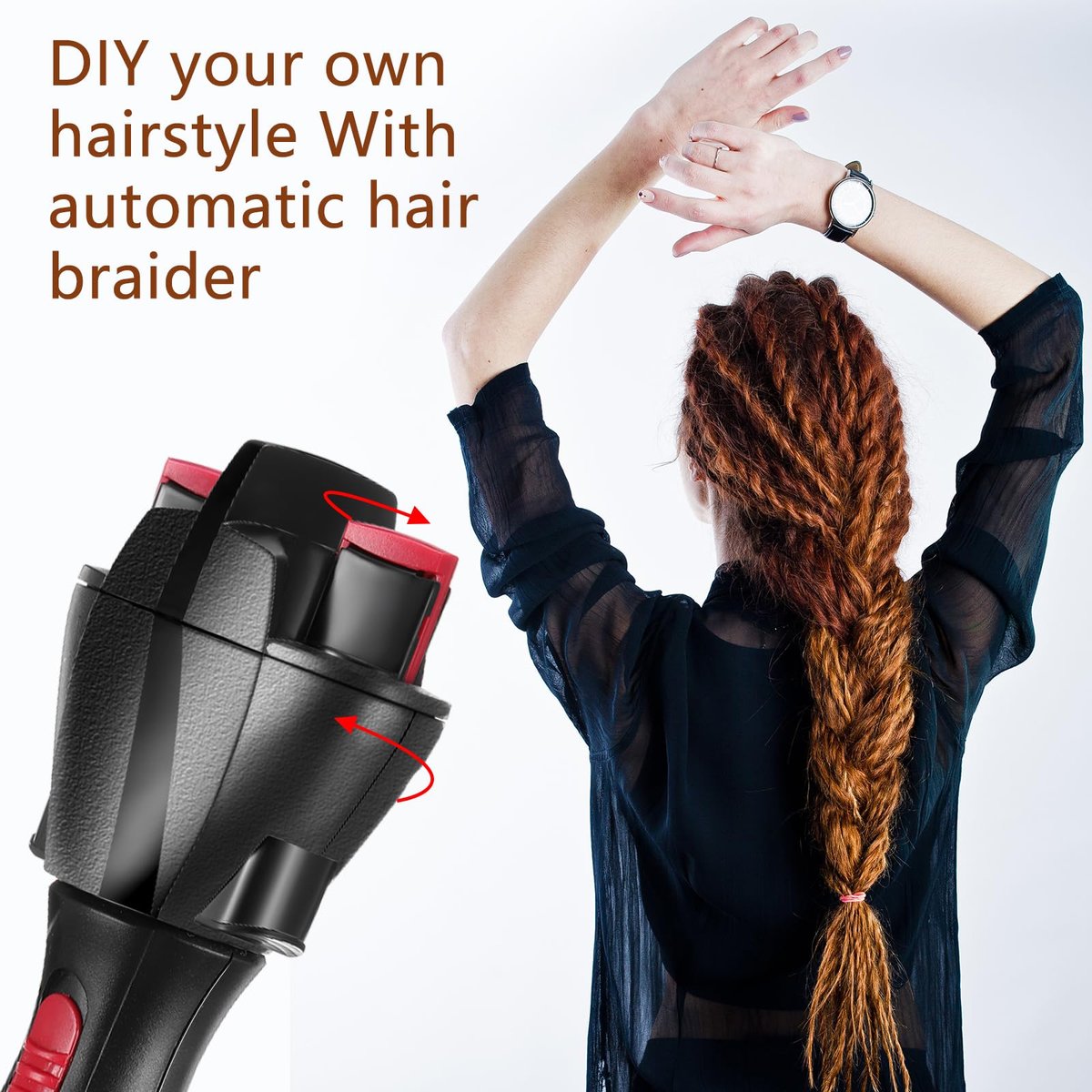 Gisafai Automatic Hair Braider and Twister - Electric Auto Braiding Tool, French Dreadlock Braid Maker for Women and Girls (Battery Operated) - görsel 3