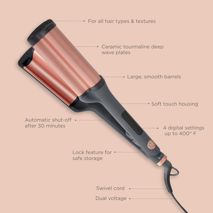 Hairitage 3 Barrel Curling Iron for Beach Waves and Curls - Ceramic Tourmaline Crimping Iron - Hair Waver for Mermaid Waves - Reduce Frizz + Increase Shine - All Hair Types Avelisse