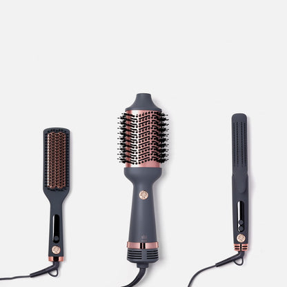 Hairitage Volumizing One Step Blow Dry Brush & Hair Dryer - Ceramic Tourmaline Blowout Brush for Smooth, Shiny, Frizz-Free Styles - Matte Grey Avelisse
