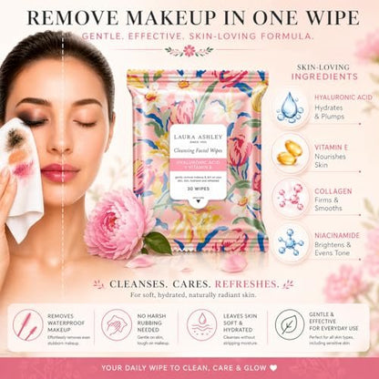 Laura Ashley 4 Pack Face Wipes for Women - Cleansing Makeup Remover Wipes with Vitamin C, Retinol, Hyaluronic Acid - 120 Pcs Avelisse