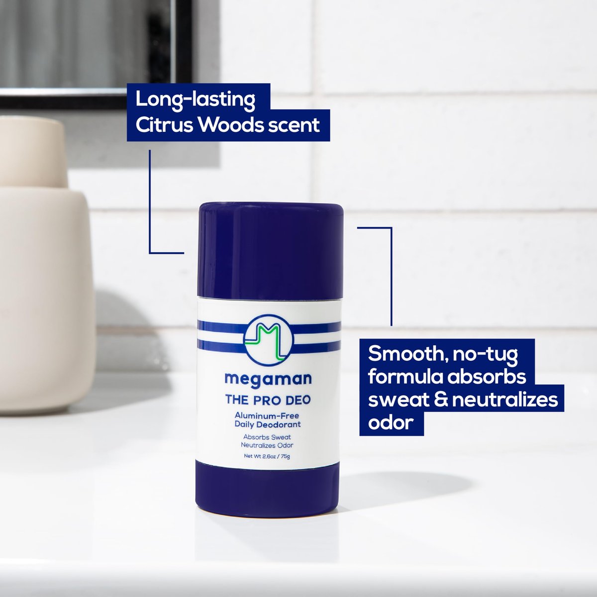 Megaman Pro Deo | Aluminum-Free Deodorant | Long-lasting Citrus Woods Scent | 2.6 oz Avelisse