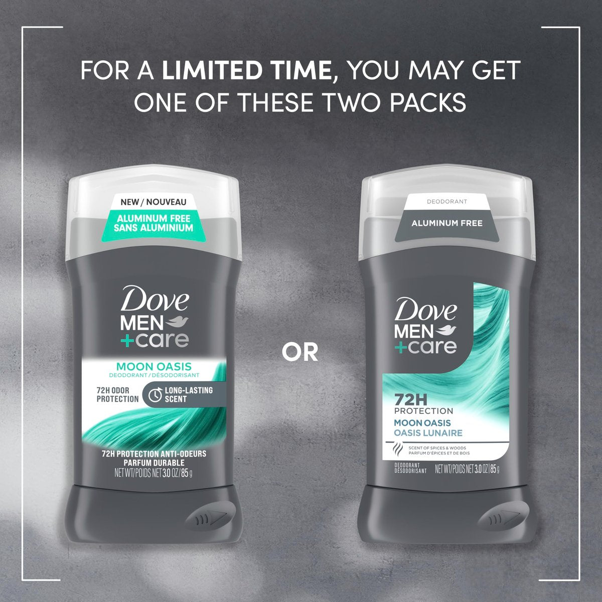 Dove Men+Care Aluminum-Free Deodorant Moon Oasis 4 Count - 72H Odor Protection, 3.0 oz Each Avelisse