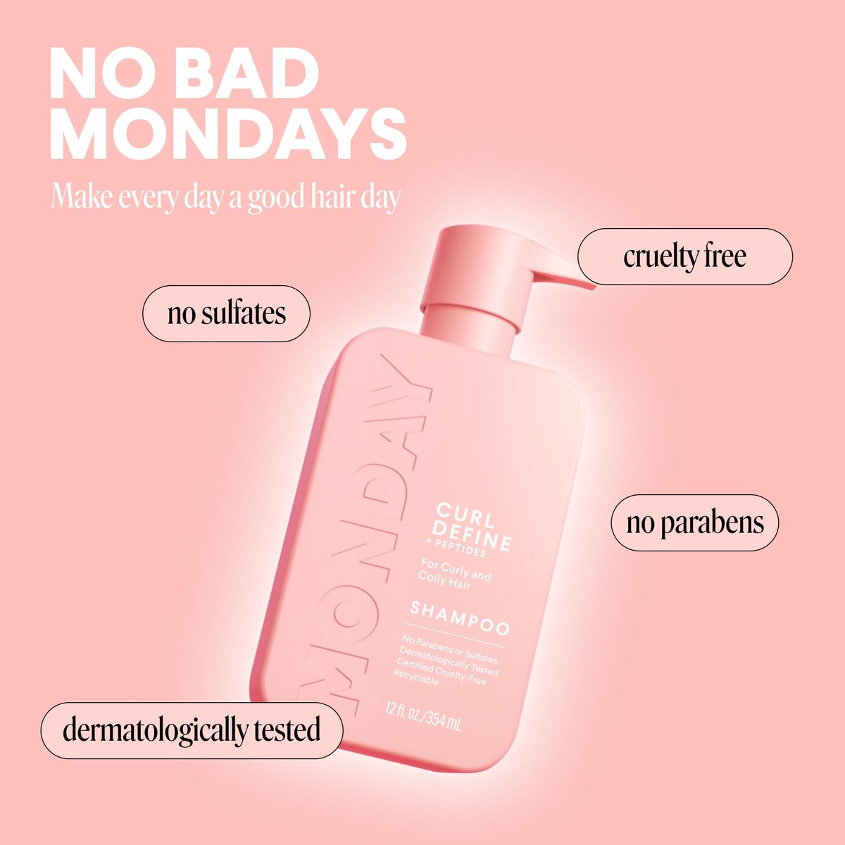 MONDAY HAIRCARE CURL DEFINE Shampoo with Peptides, Coconut Oil & Provitamin B5 for Curls of All Types, 12 Fl Oz - görsel 11