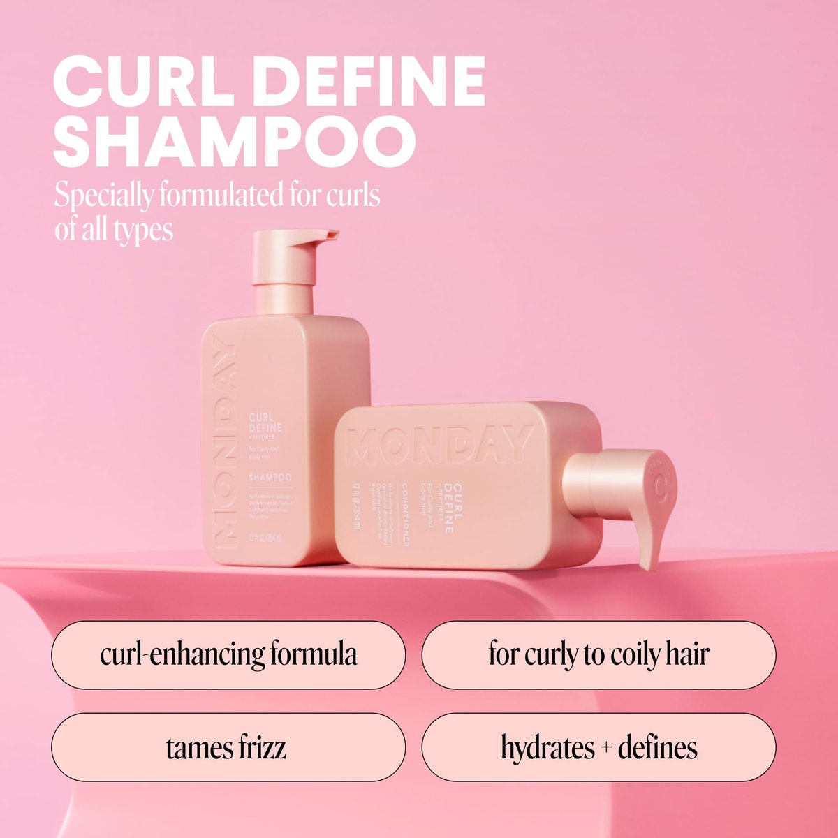 MONDAY HAIRCARE CURL DEFINE Shampoo with Peptides, Coconut Oil & Provitamin B5 for Curls of All Types, 12 Fl Oz - görsel 3