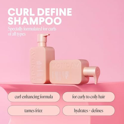 MONDAY HAIRCARE CURL DEFINE Shampoo with Peptides, Coconut Oil & Provitamin B5 for Curls of All Types, 12 Fl Oz