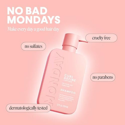 MONDAY HAIRCARE CURL DEFINE Shampoo with Peptides, Coconut Oil & Provitamin B5 for Curls of All Types, 12 Fl Oz