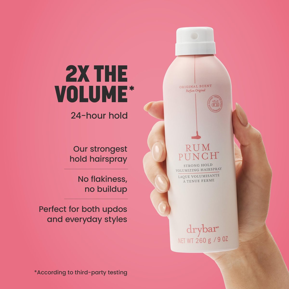 Drybar Rum Punch Strong Hold Volumizing Hairspray – 24-Hour Hold, Instant Volume, No Flakiness (9 oz) Avelisse