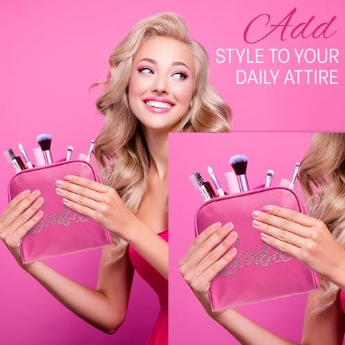 Get Trend Barbie Toiletry Bags Set of 3 - Pink Zipped Wash Bag & Cosmetic Case Holiday Essentials Avelisse
